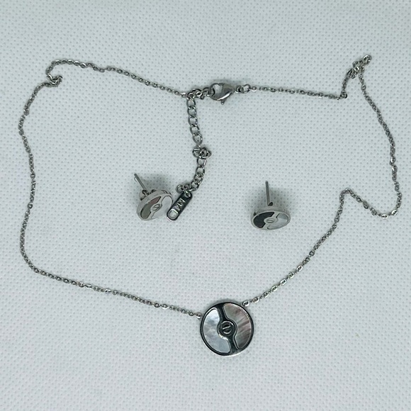 Stainless Steel Necklace, Charm with Mirger if Pearls and Earrings Set - Picture 2 of 3